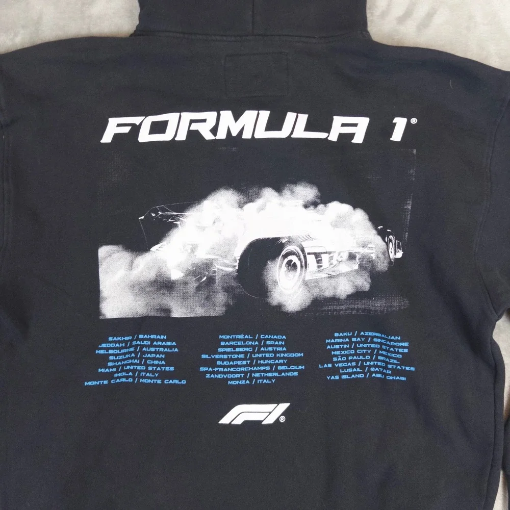 PacSun Formula 1 Hoodie Mens L Black Graphic Racing Grand Prix F1 Sweatshirt